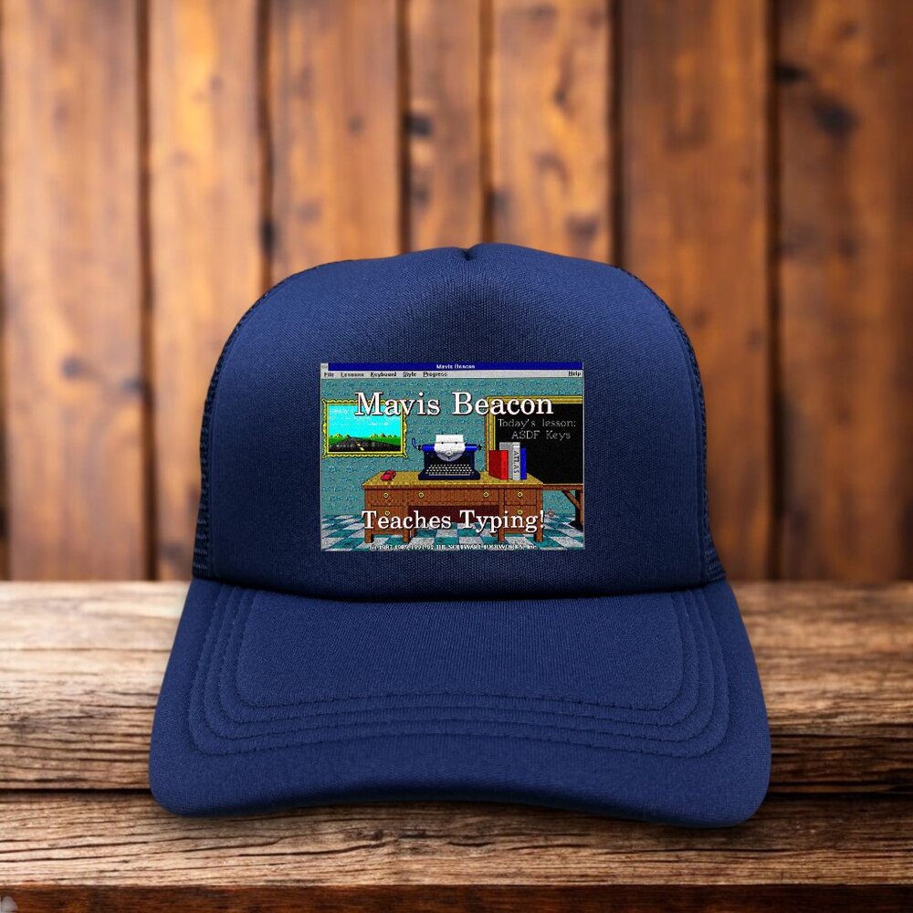 Mavis Beacon Unisex Trucker Hat Navy Snapback 80s Retro Nostalgia Typing Cap
